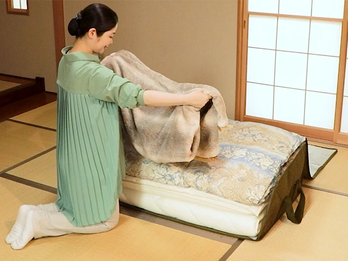 防ダニ・抗菌防臭／来客用布団が一式入る収納袋